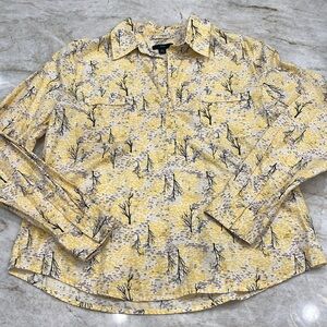 VINTAGE GAP Western Blouse | Butter Yellow & Grey Treescape‎ Print | Size Large